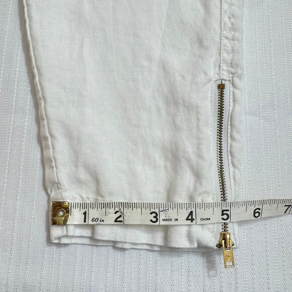 JUICY COUTURE White Linen Cotton Pants Large Drawstring Ankle Zip Y2K Minimalist - Picture 5 of 8